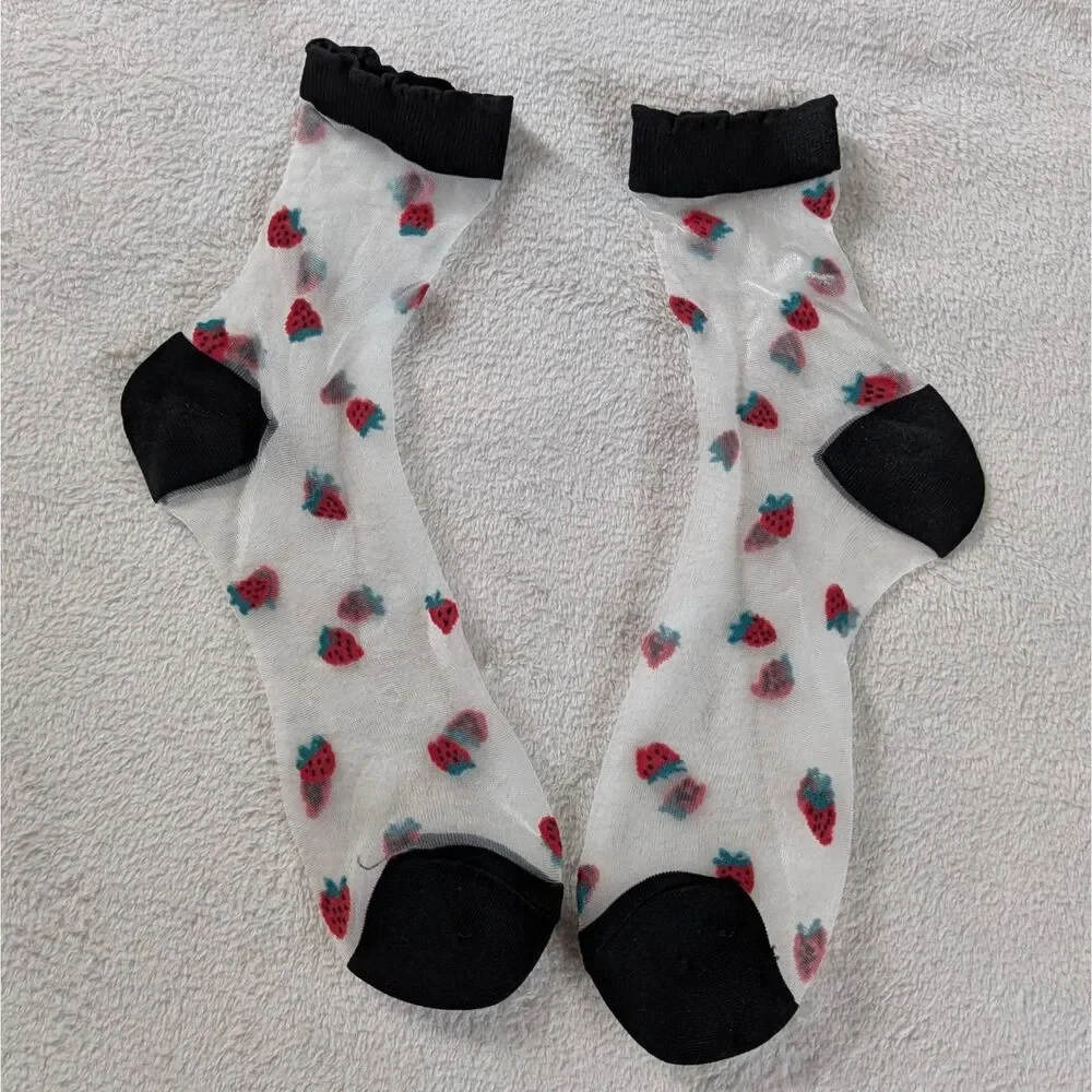 Vintage Victoria's Secret Sheer Tights Strawberry Socks Bundle Women's S Black